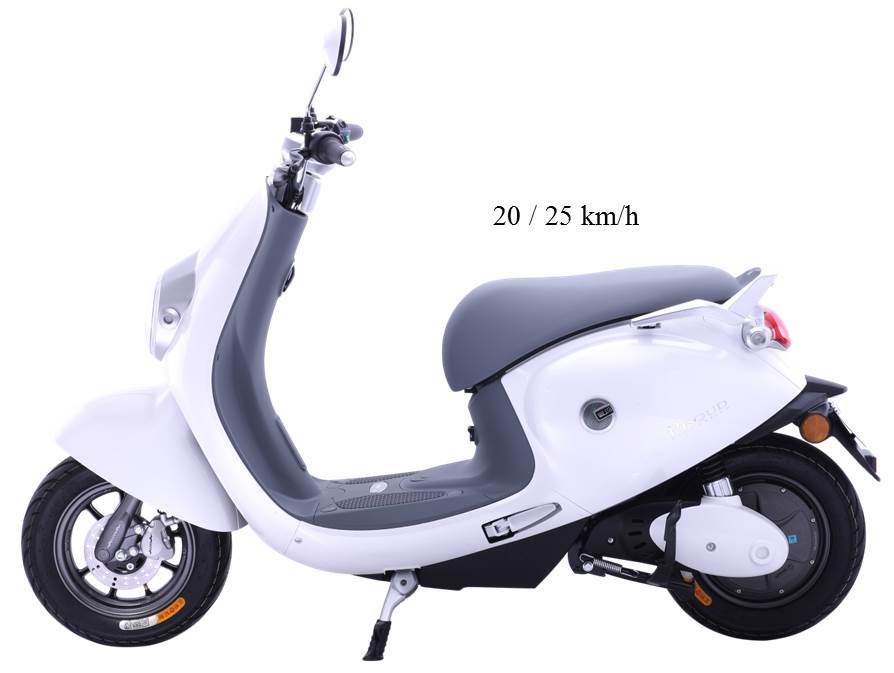 Elegante Scooter elettrico E-Mine in bianco e grigio.